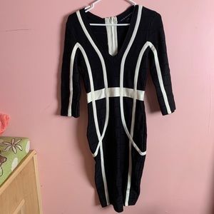 Black and White fitted Mid-Dress